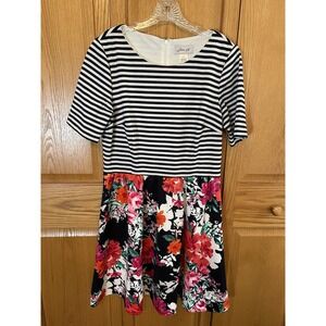 Jessica H Striped Floral Womens Dress Fit Flare Career Cocktail stretch Size 14
